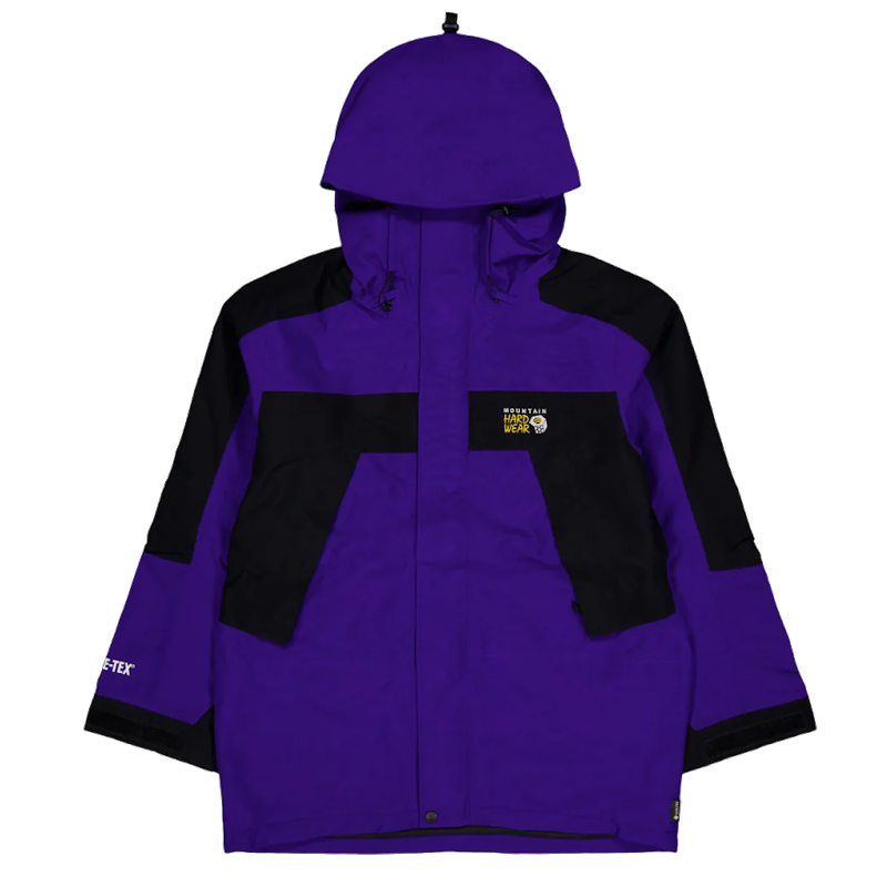 Close-up of a lightweight GORE-TEX shell jacket in a matte gray finish.