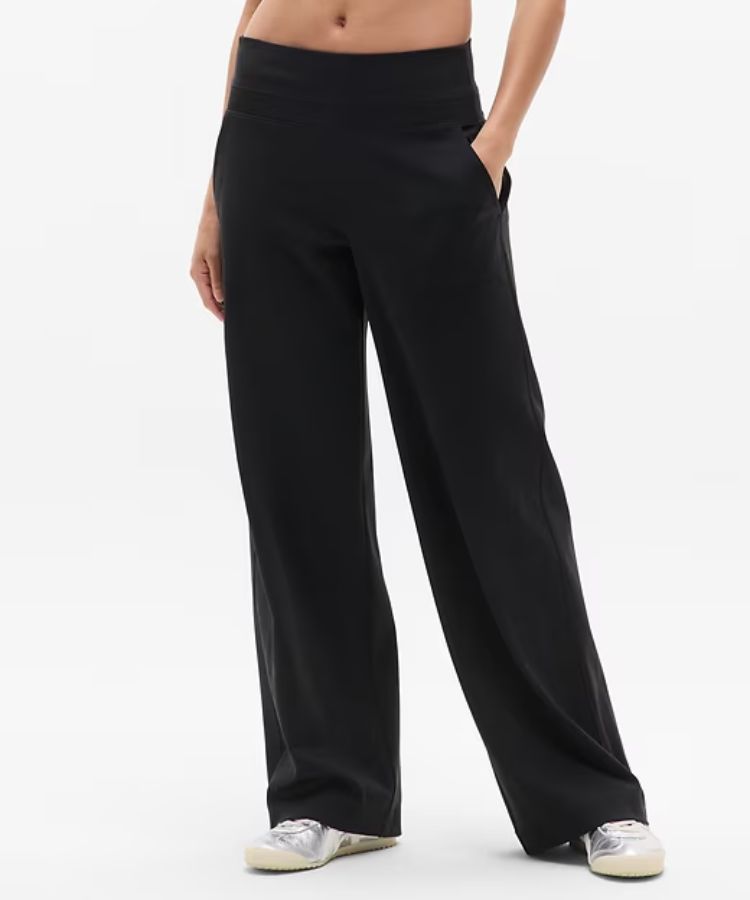 A full-length view of the Venice High Rise Wide Leg Pant showing its tailored drape.