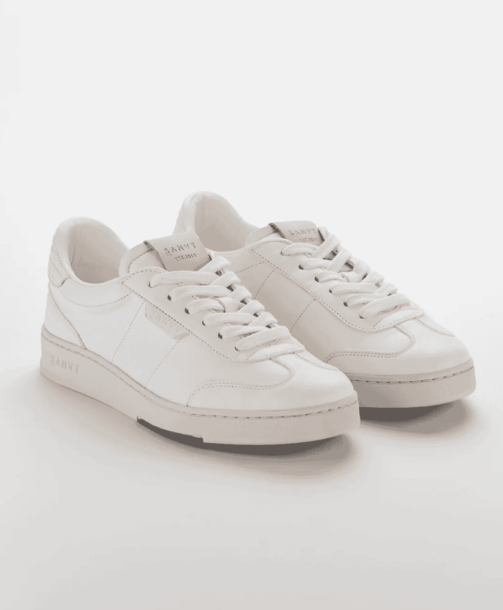 Minimalist white leather Sanvt Terrace Sneaker with clean lines and a classic gum sole